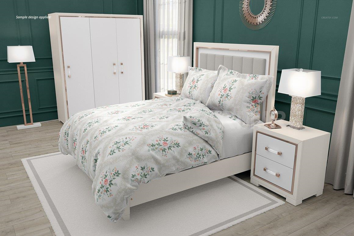 Luxury Bedroom Mockup (flanged p.) | Apparel Mockups