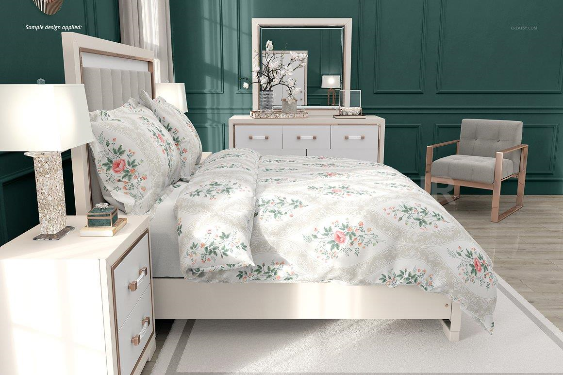 Luxury Bedroom Mockup (flanged p.) | Apparel Mockups