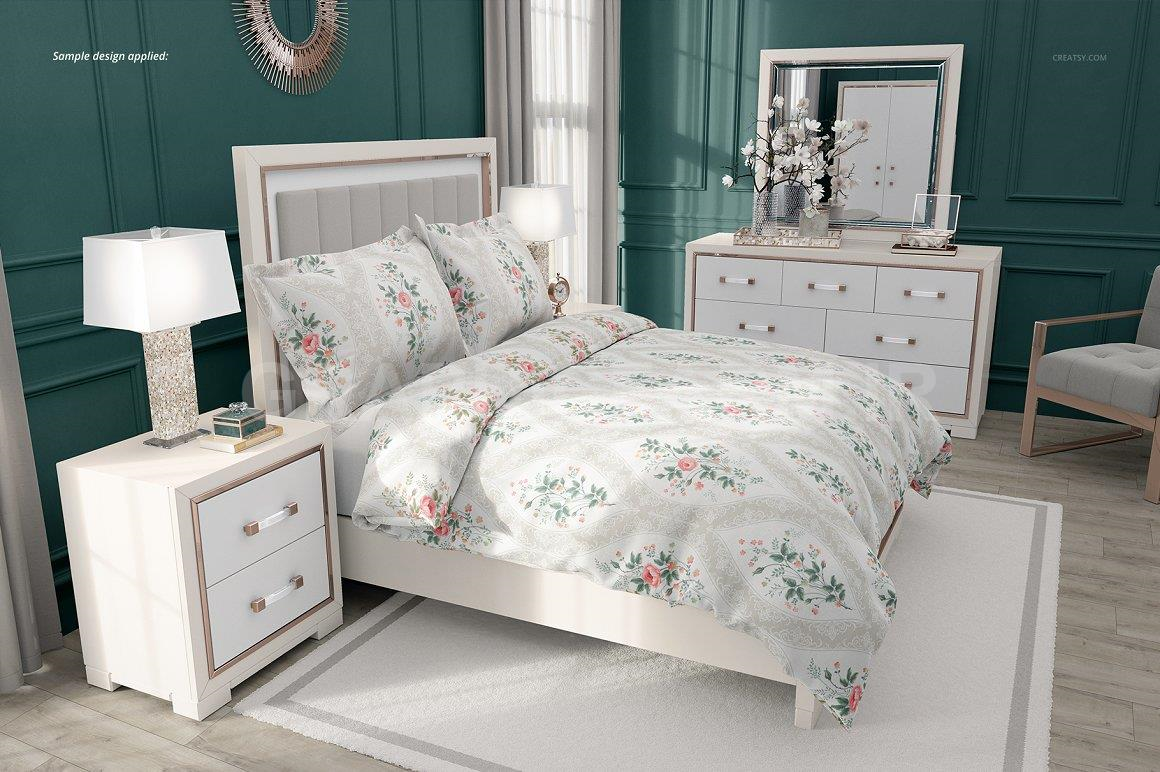 Luxury Bedroom Mockup (flanged p.) | Apparel Mockups