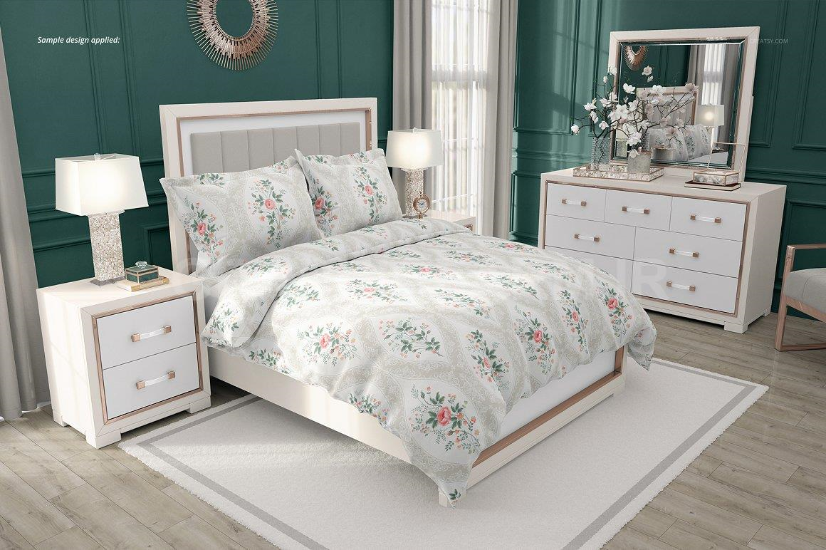 Luxury Bedroom Mockup (flanged p.) | Apparel Mockups