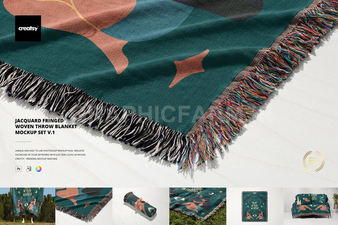 Fringed Woven Throw Blanket Mockup 1 | Household Mockups