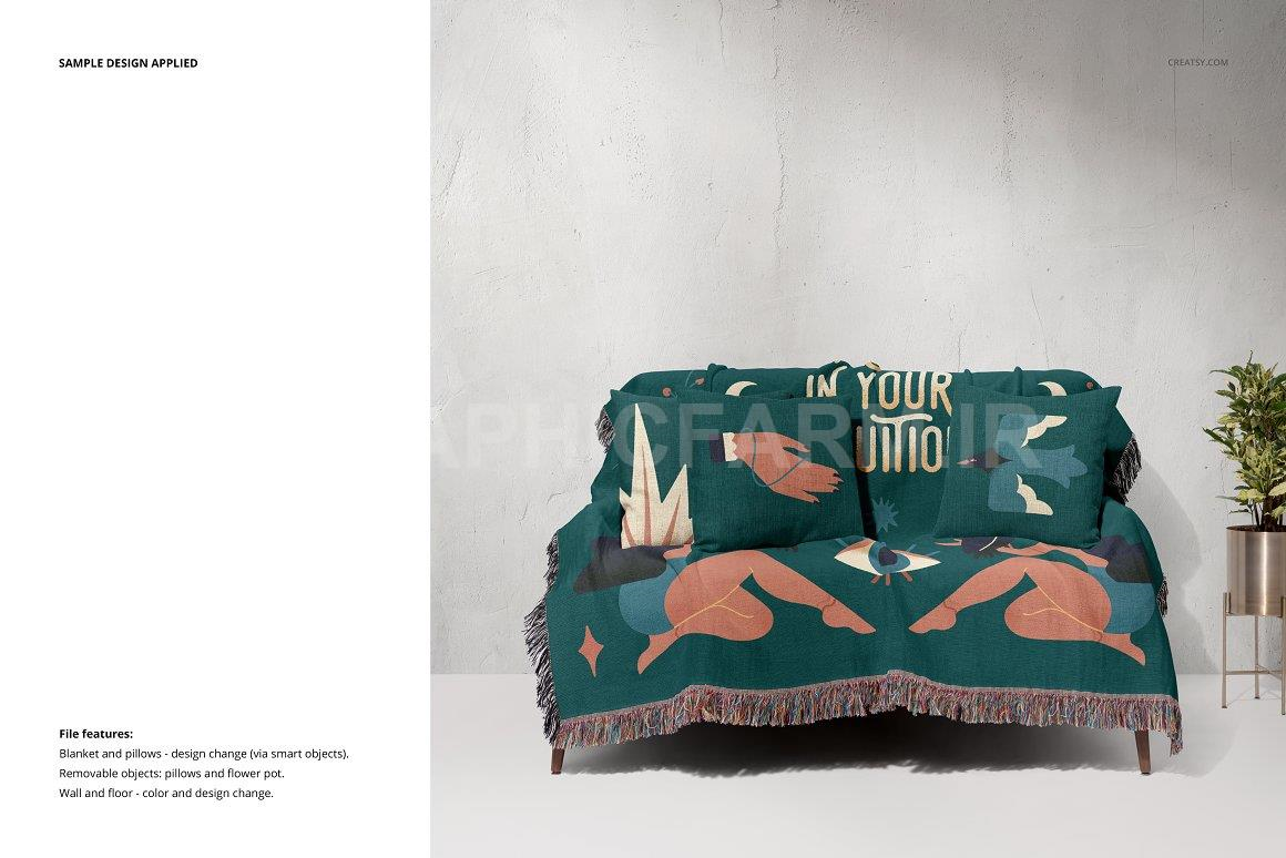 Fringed Woven Throw Blanket Mockup 1 | Household Mockups