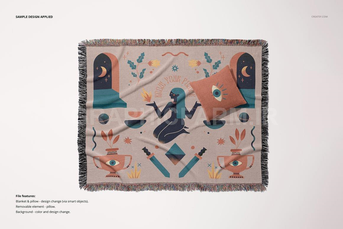 Fringed Woven Throw Blanket Mockup 4 | Household Mockups