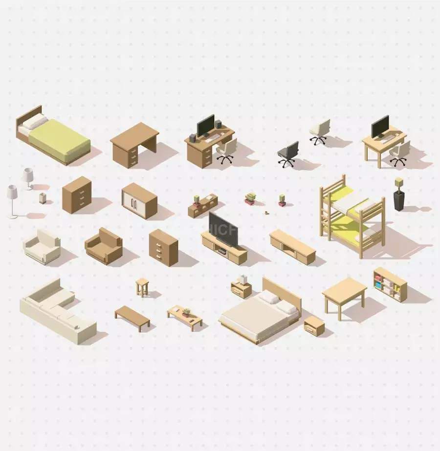 Furniture Isometric Flat Set