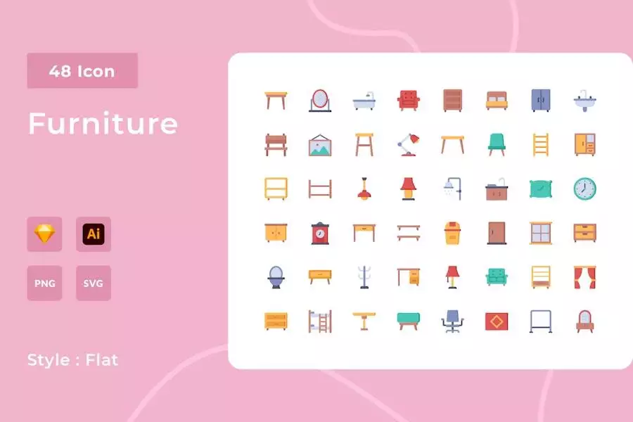 Furniture Flat Style Icon Pack