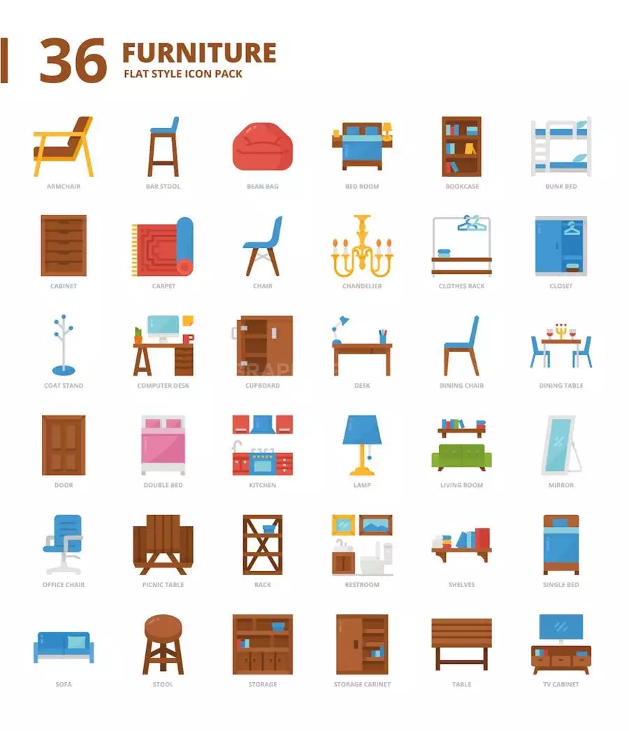 Furniture Flat Style Icon Set
