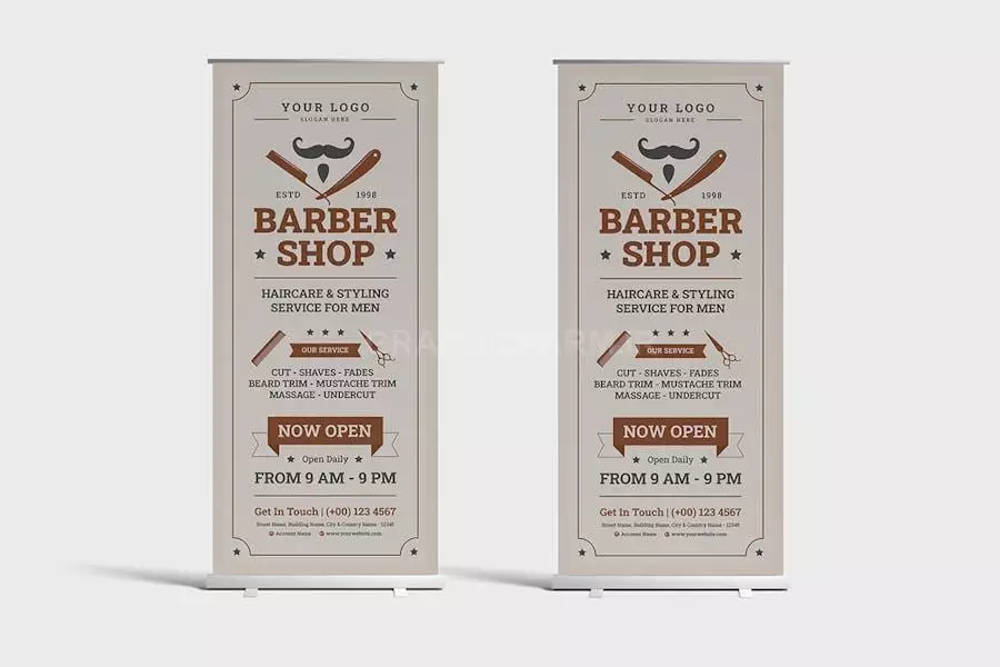 Classic Barbershop Roll Up Banner