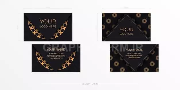 Black Business Card Design With Greek Luxury Patterns Stylish Business Cards With Vintage Ornament
