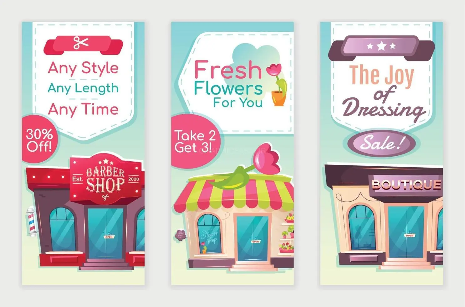 Services Discount Flyers Flat Vector Templates Set Pro Vector