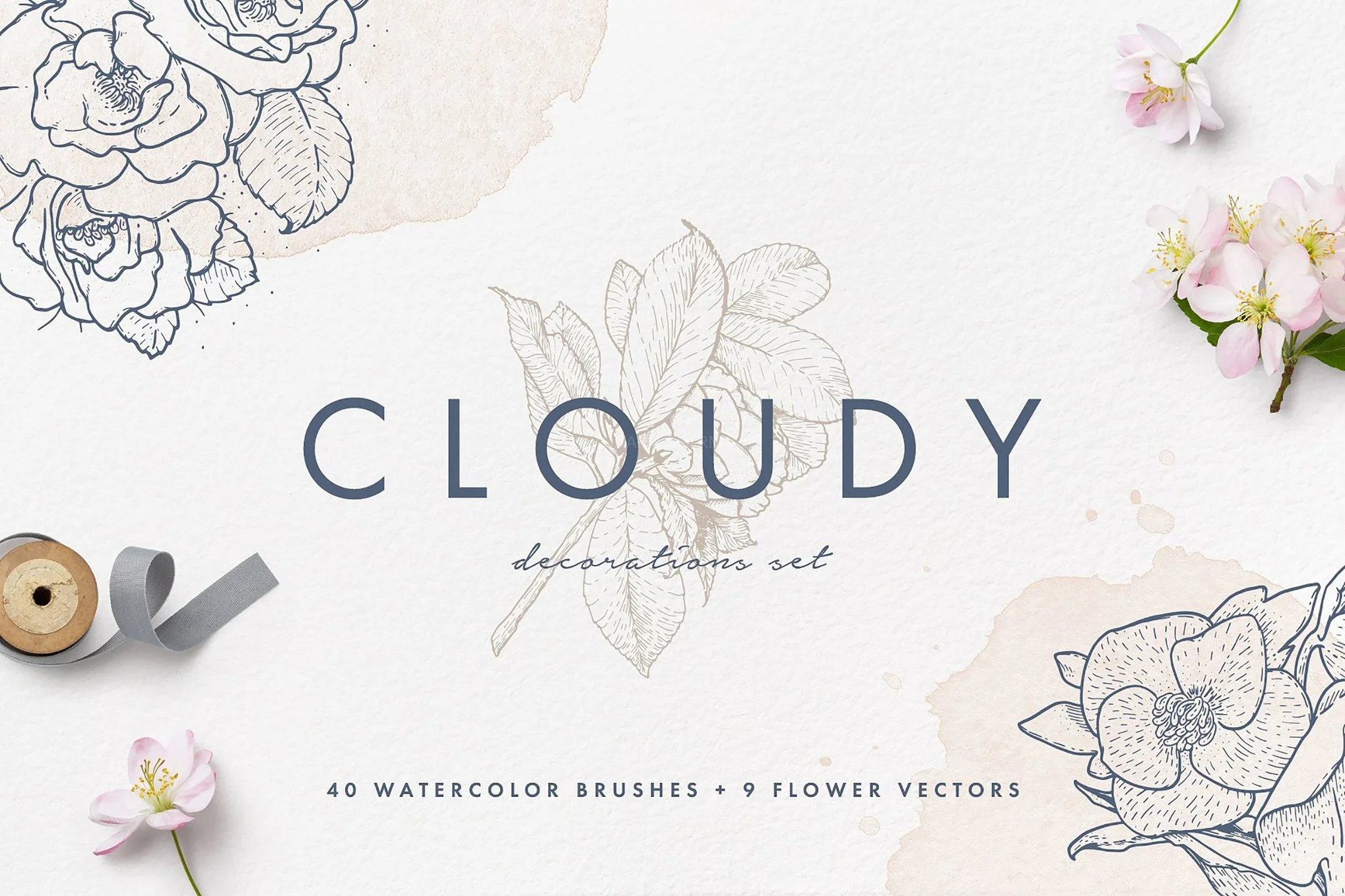 Cloudy Watercolor Decorations Set