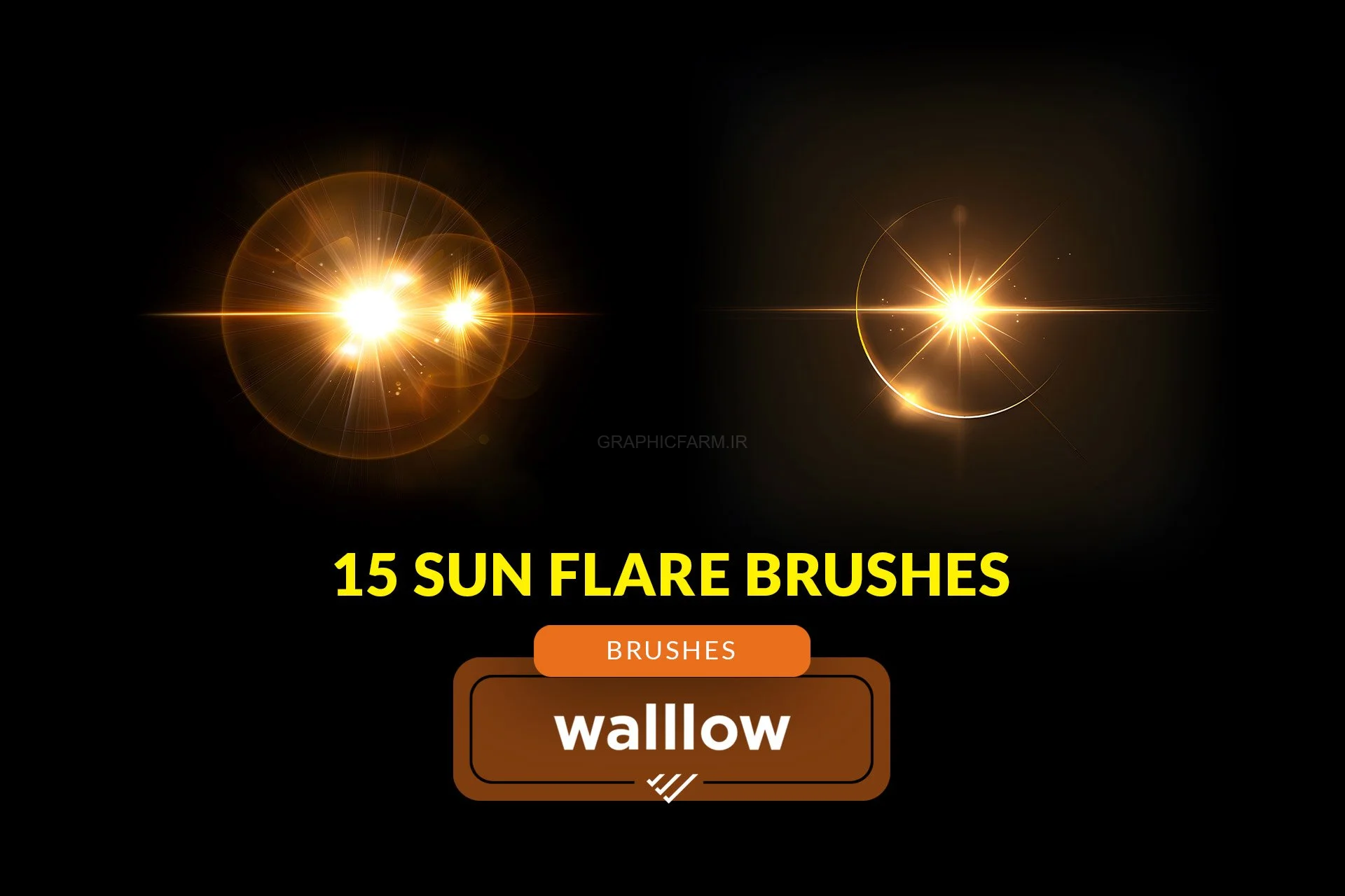 Golden Light Flares Photoshop Brushes, Sun Flares