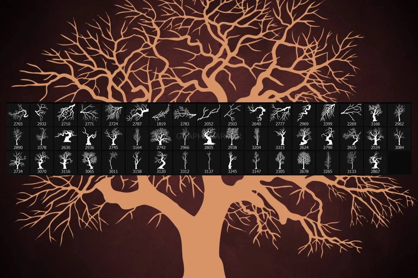 50 Winter Tree Branches Photoshop Stamp Brushes