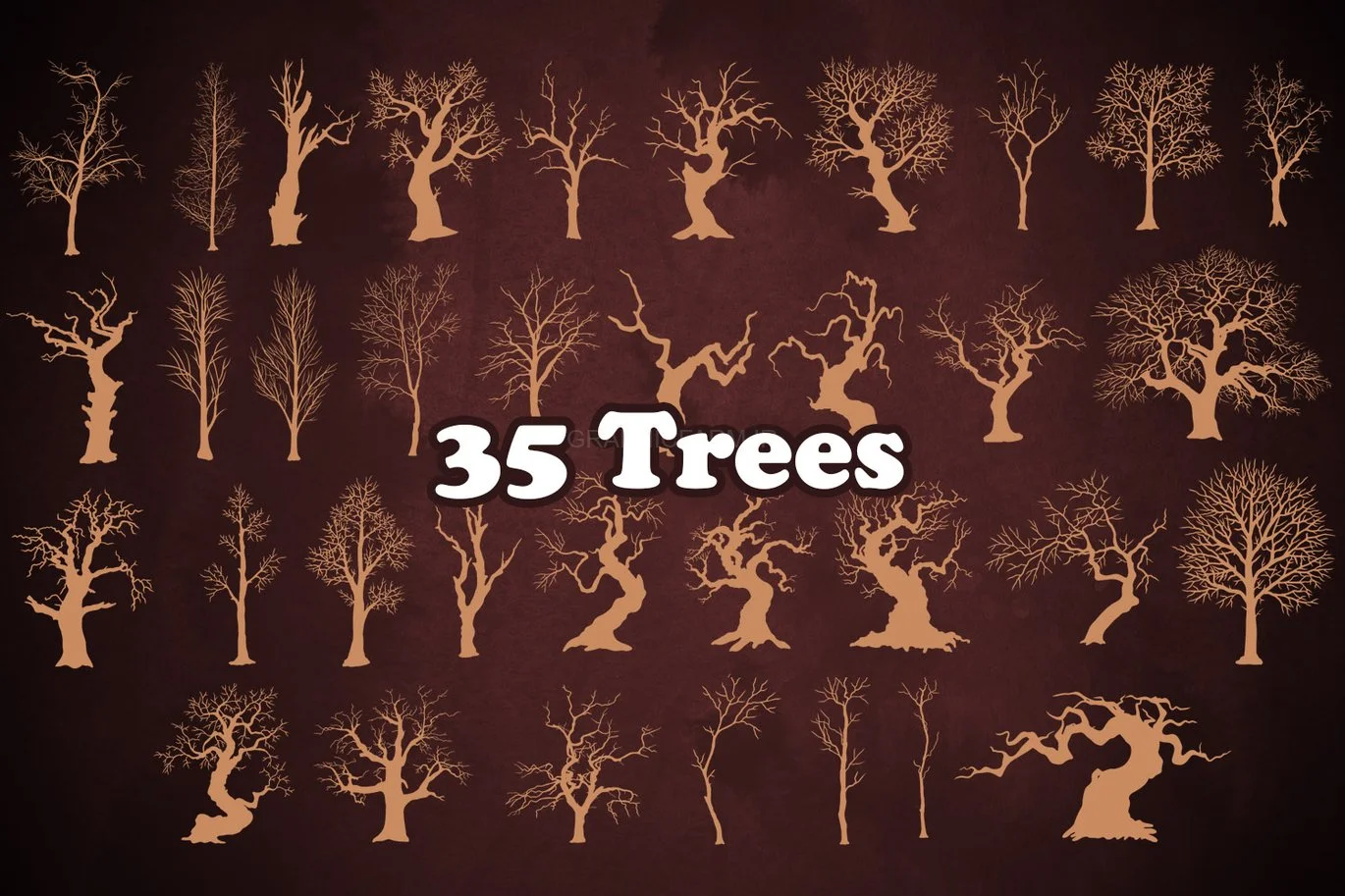 50 Winter Tree Branches Photoshop Stamp Brushes