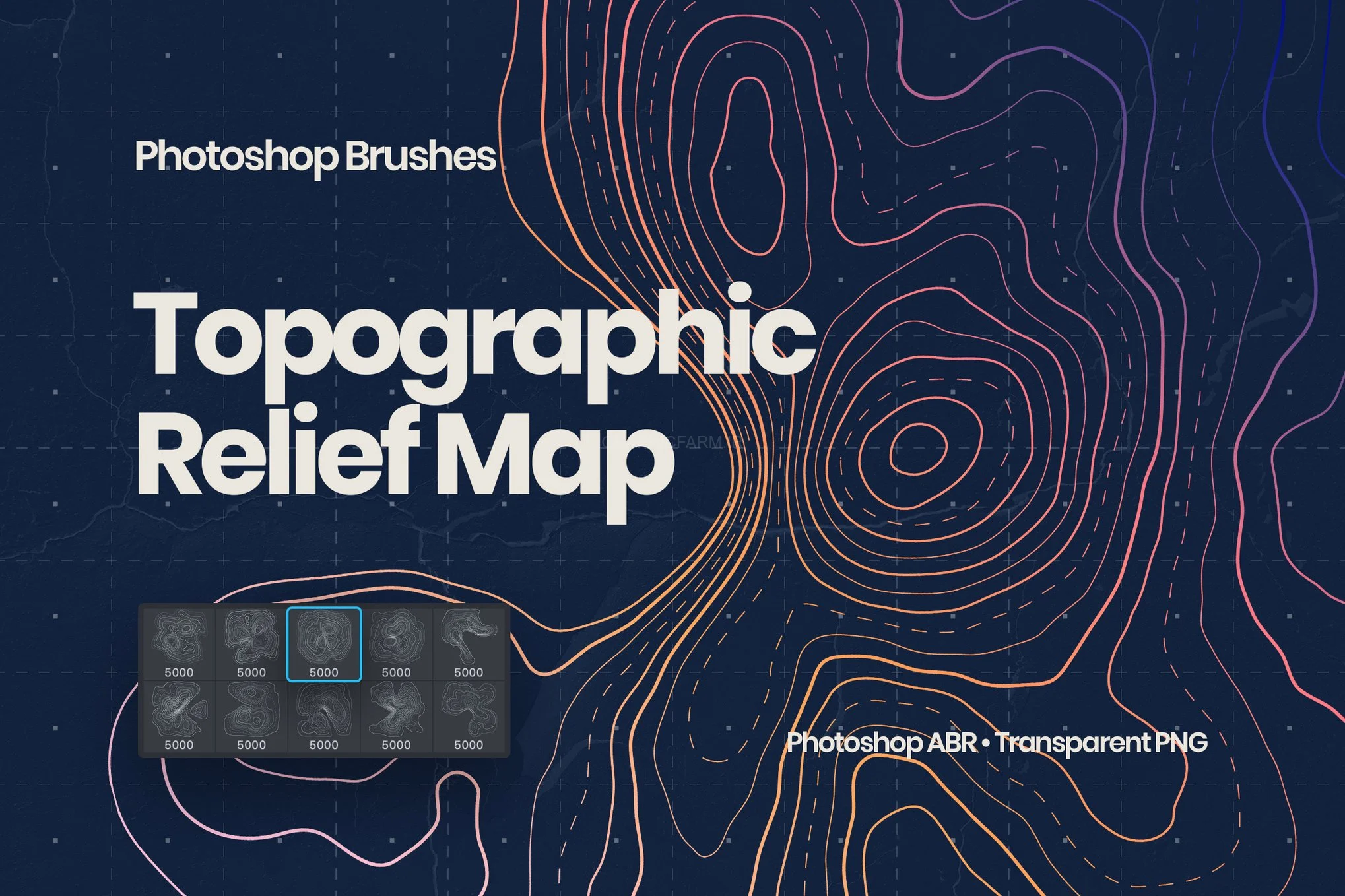Topographic Relief Map Photoshop Brushes