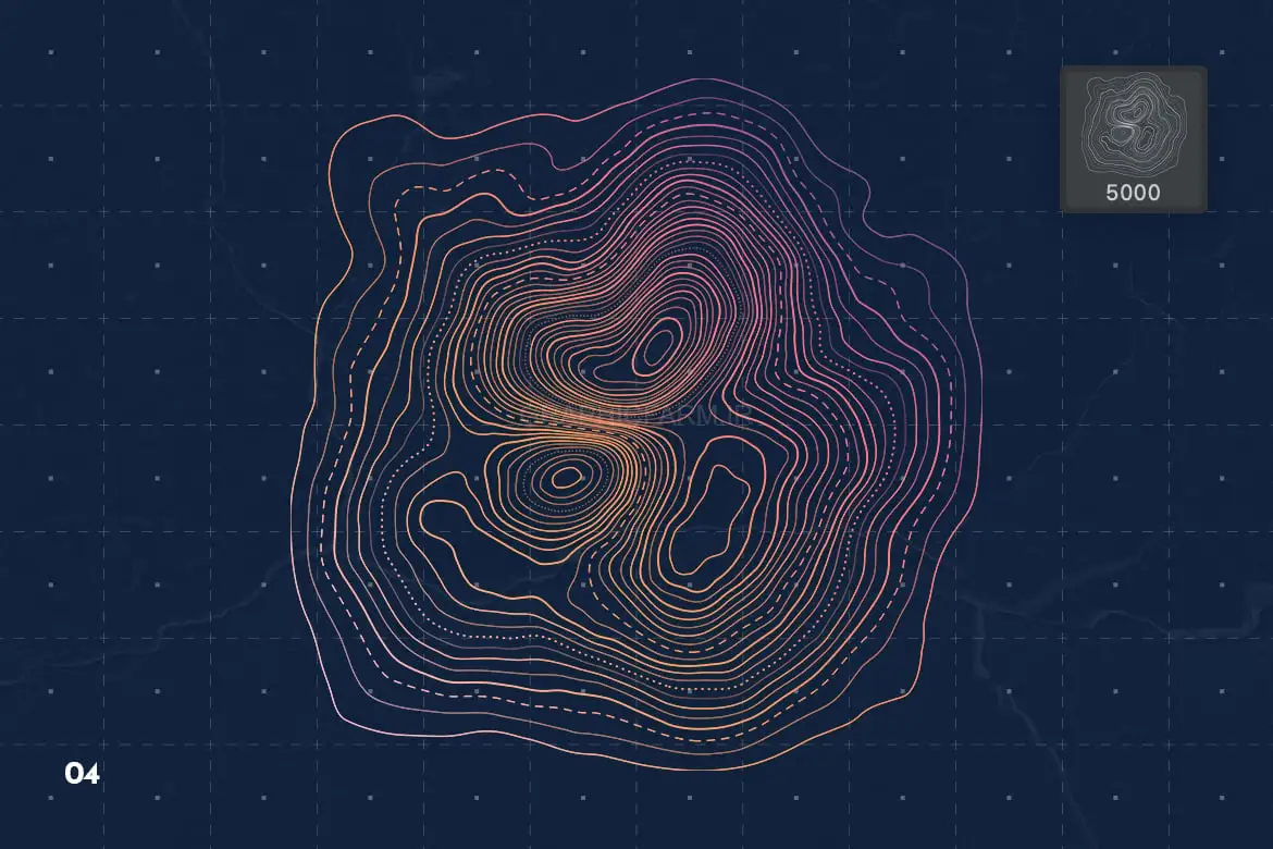 Topographic Relief Map Photoshop Brushes