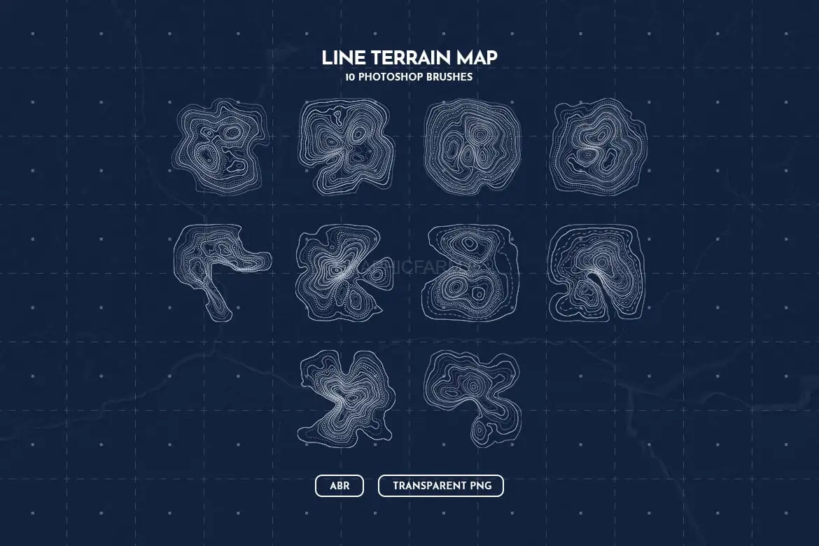 Topographic Relief Map Photoshop Brushes
