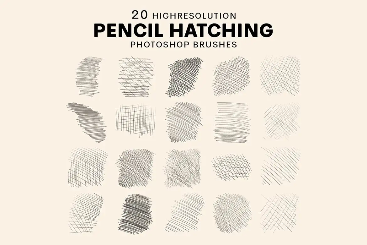 20 Pencil Hatching Photoshop Brushes V2