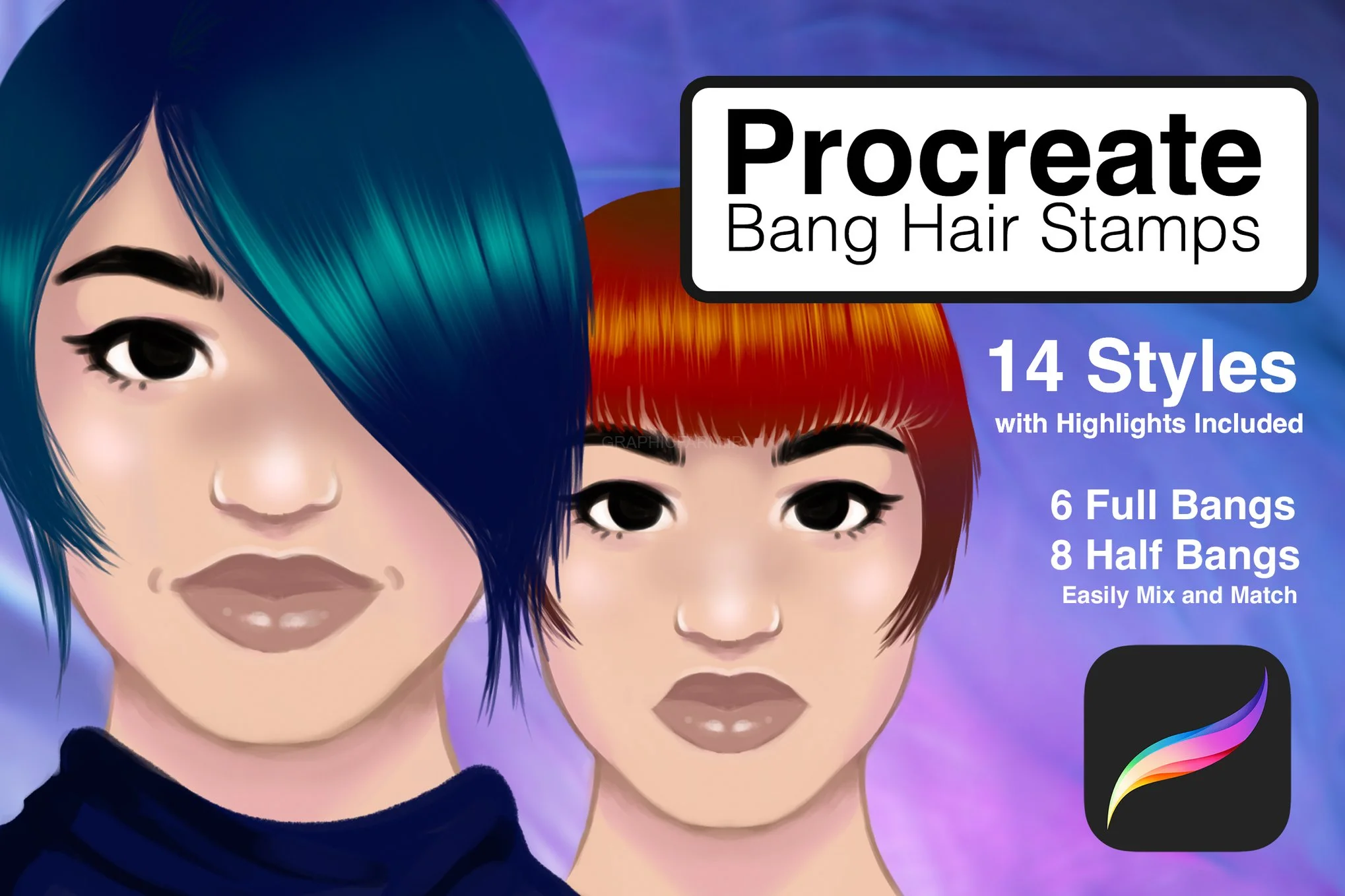 Stamp Hair Brushes For Procreate (Bang Stamps)
