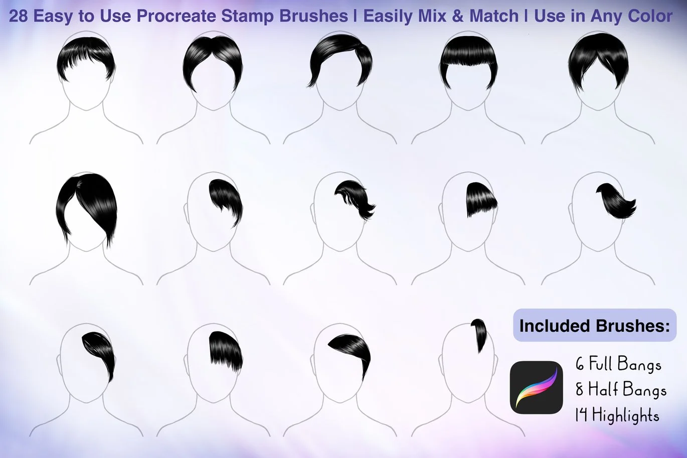Stamp Hair Brushes For Procreate (Bang Stamps)