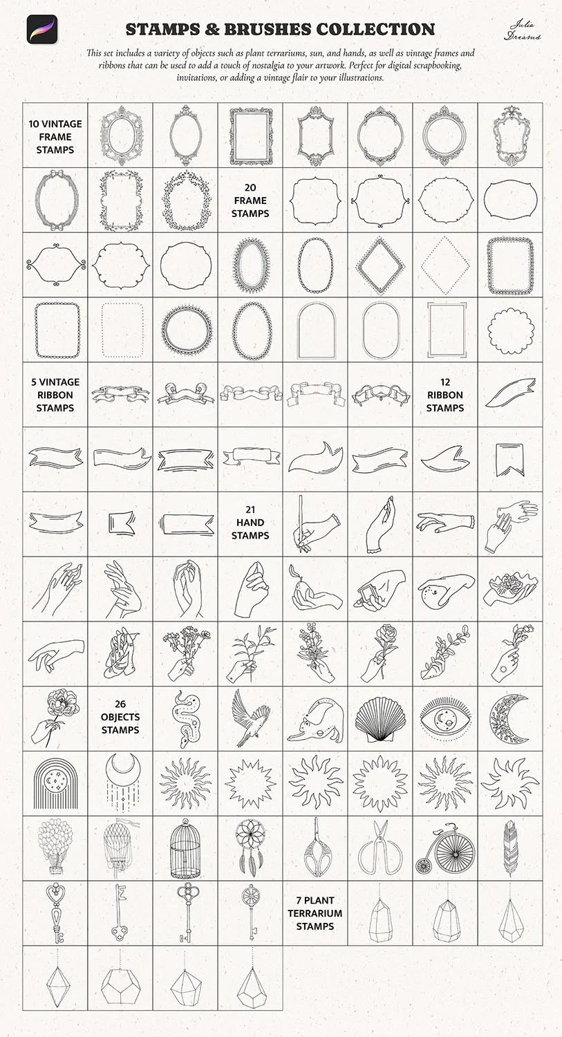 Stamp Brushes Procreate Flowers Frames Floral