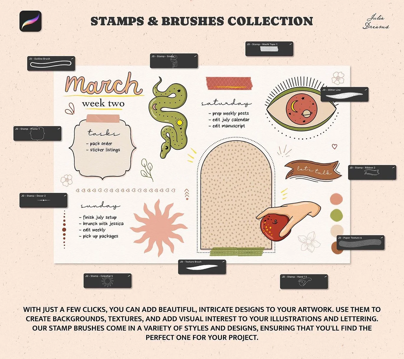 Stamp Brushes Procreate Flowers Frames Floral