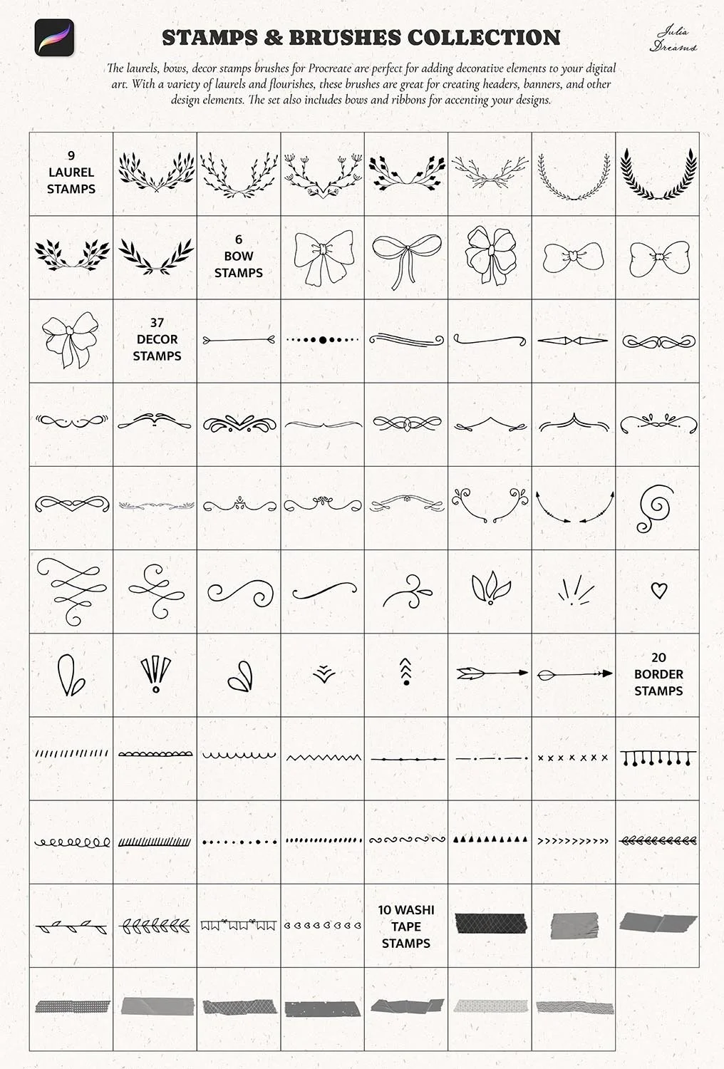 Stamp Brushes Procreate Flowers Frames Floral