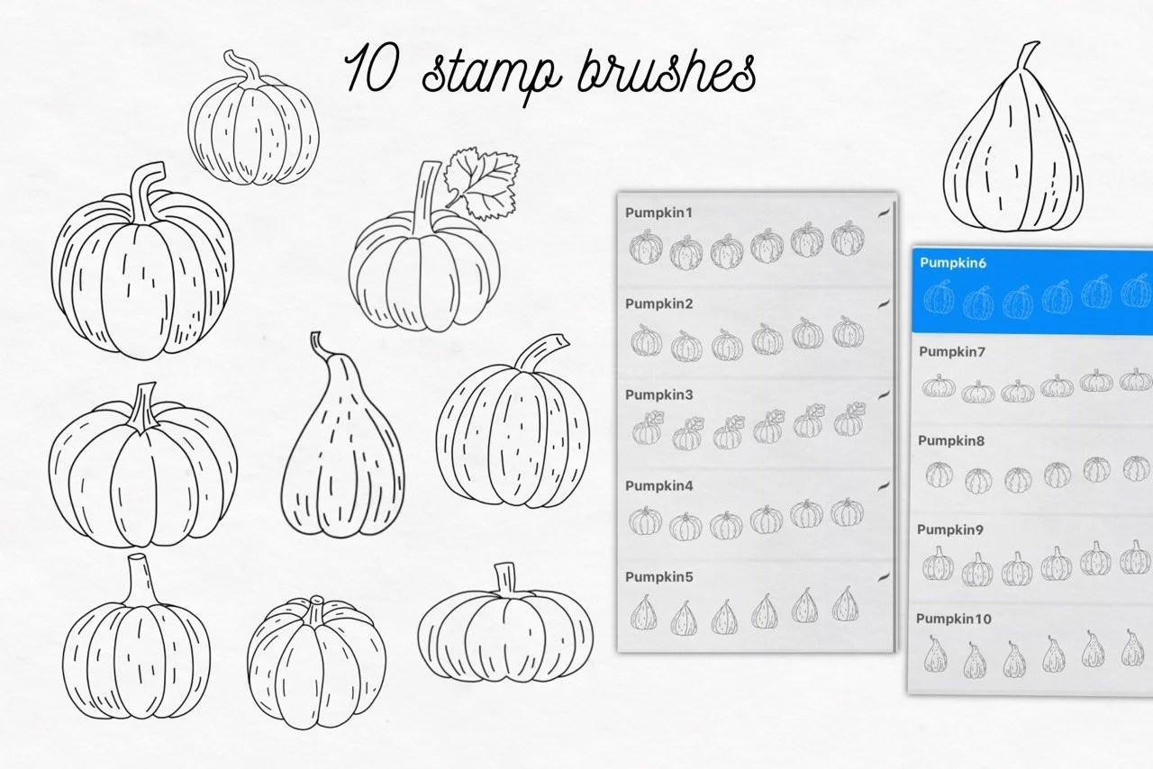 Pumpkins Botanical Stamps Procreate Harvest