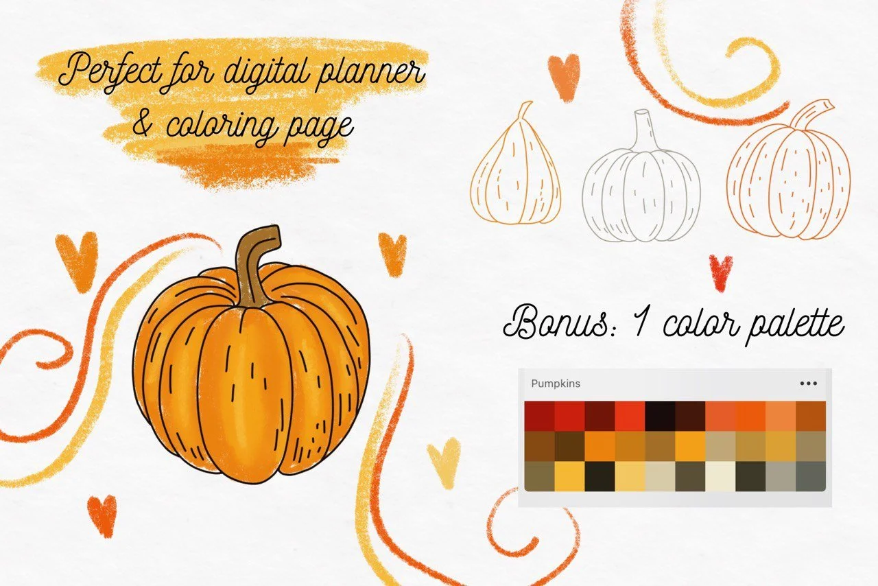Pumpkins Botanical Stamps Procreate Harvest