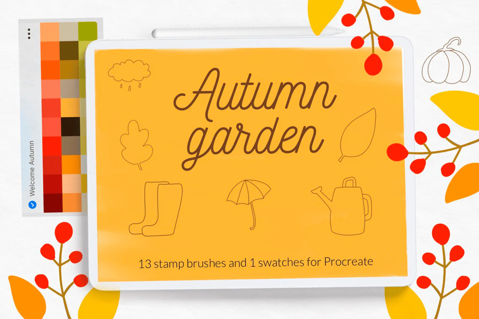 Autumn Garden Procreate Stamp Brushes And Swatches