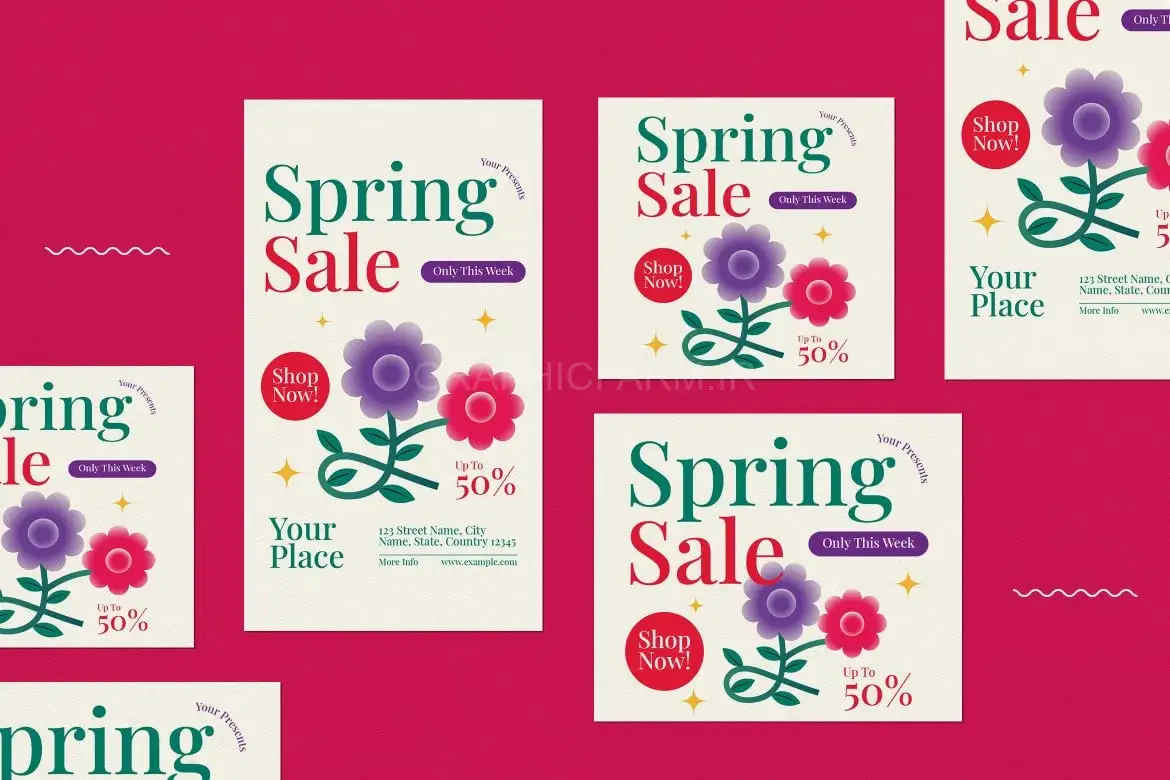 Red Purple Gradient Spring Sale Flyer Set