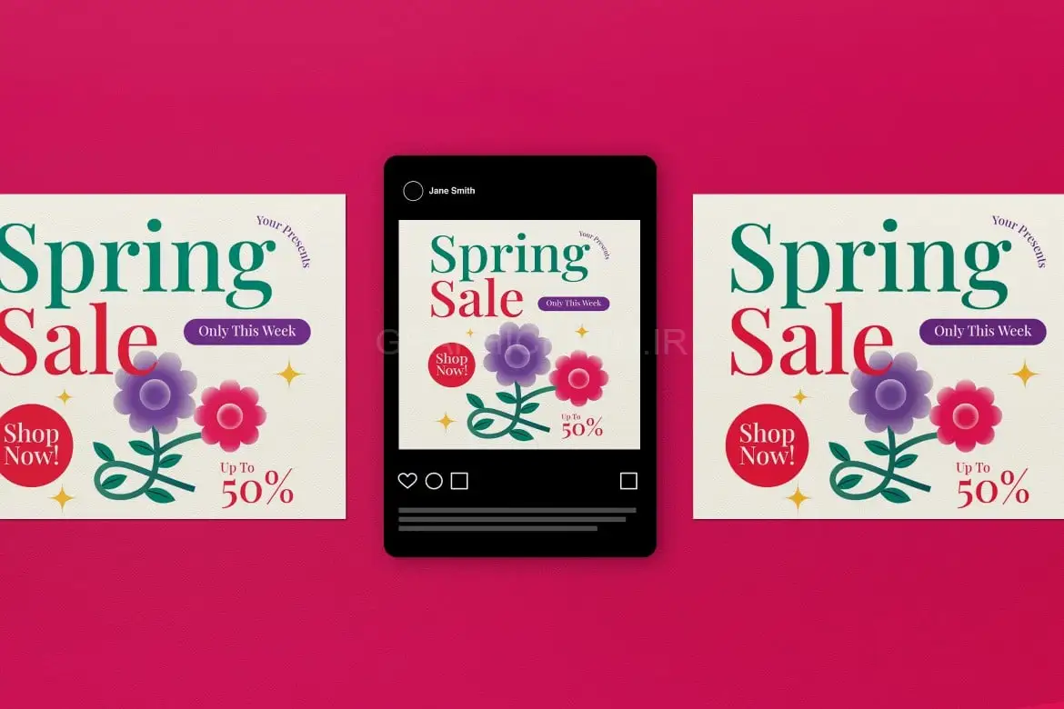 Red Purple Gradient Spring Sale Flyer Set
