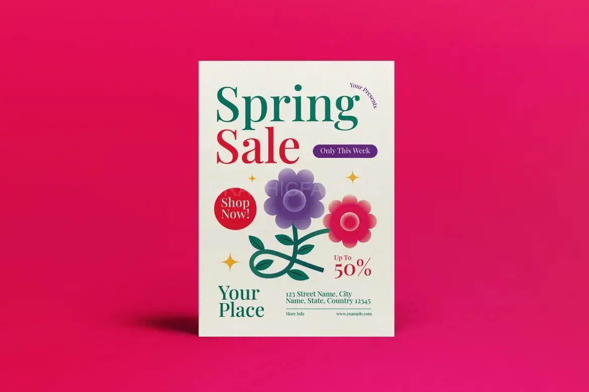 Red Purple Gradient Spring Sale Flyer Set