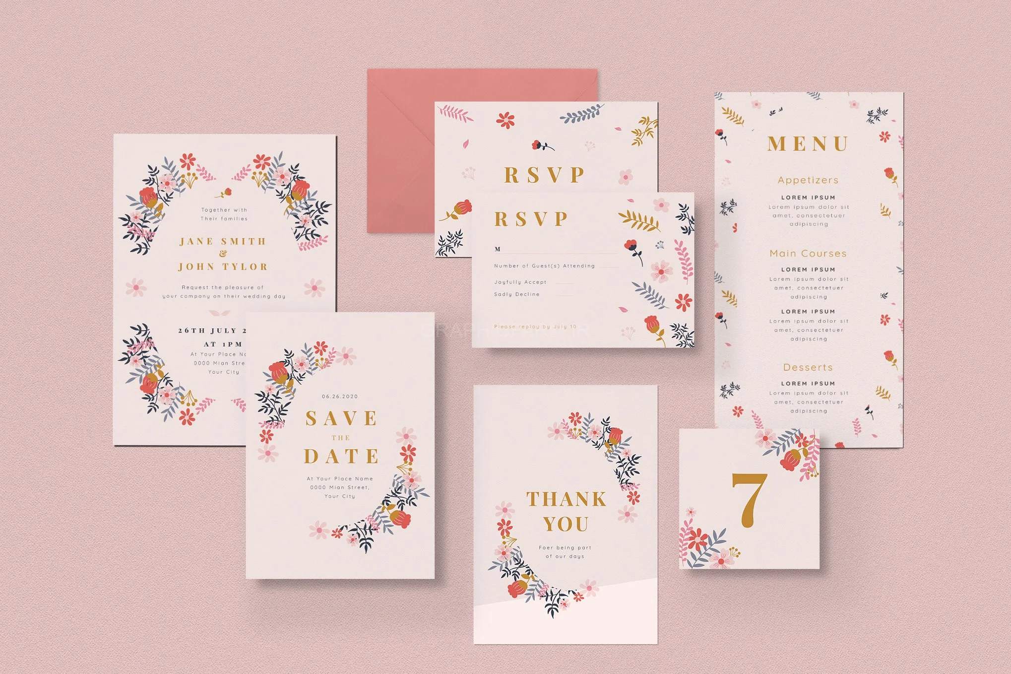 Floral Wedding Invitation Pack