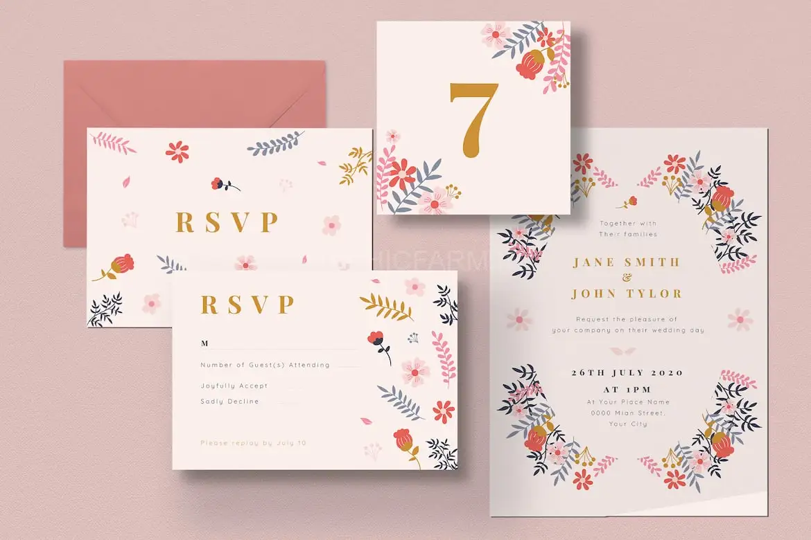 Floral Wedding Invitation Pack