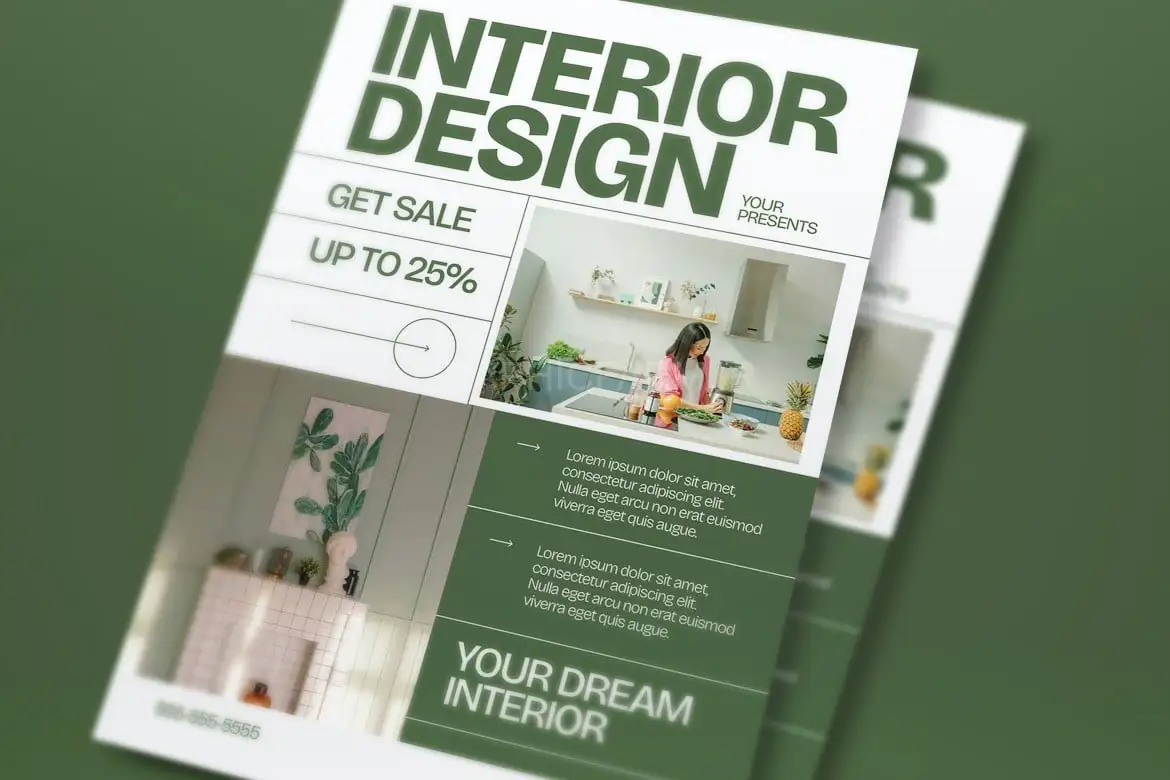 White Green Utilitarian Interior Design Flyer Set