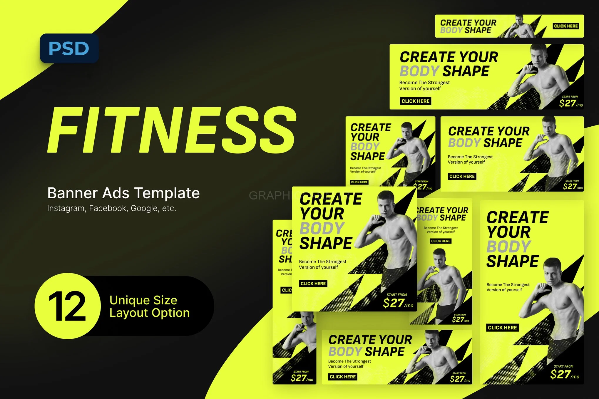 Healthy Fitness Google Ads Banner PSD