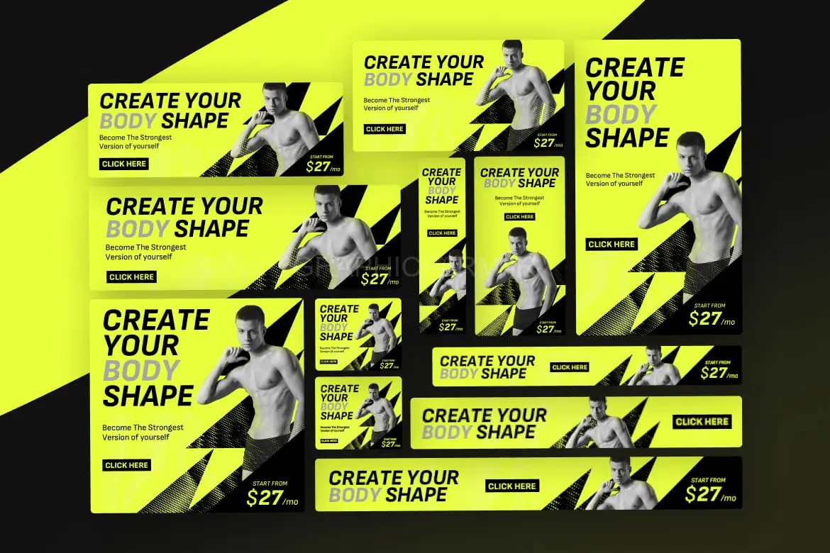 Healthy Fitness Google Ads Banner PSD