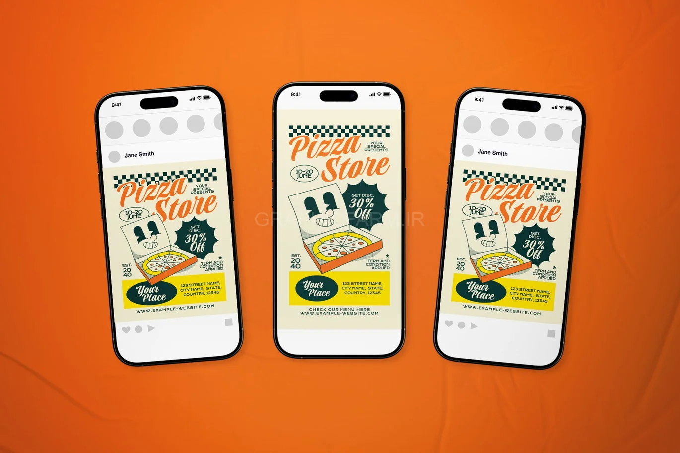 Orange Retro Pizza Store Opening Flyer Set