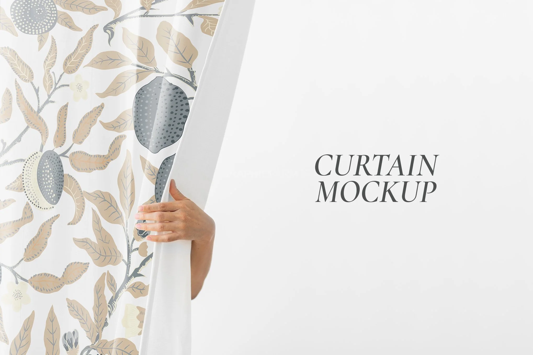 Hand Opening A White Curtain Mockup