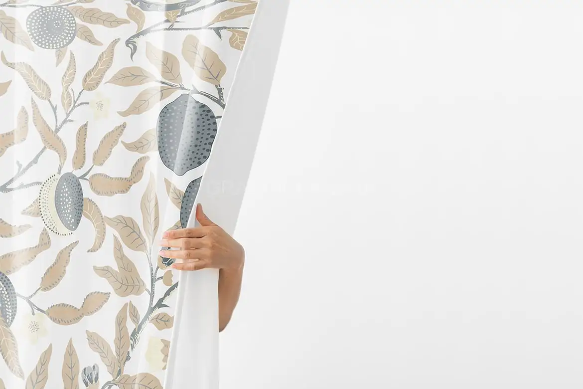 Hand Opening A White Curtain Mockup