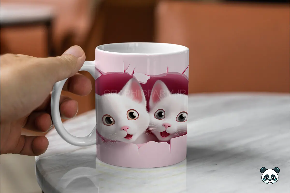 Pink Valentine Couple Cat 3D Mug Wrap