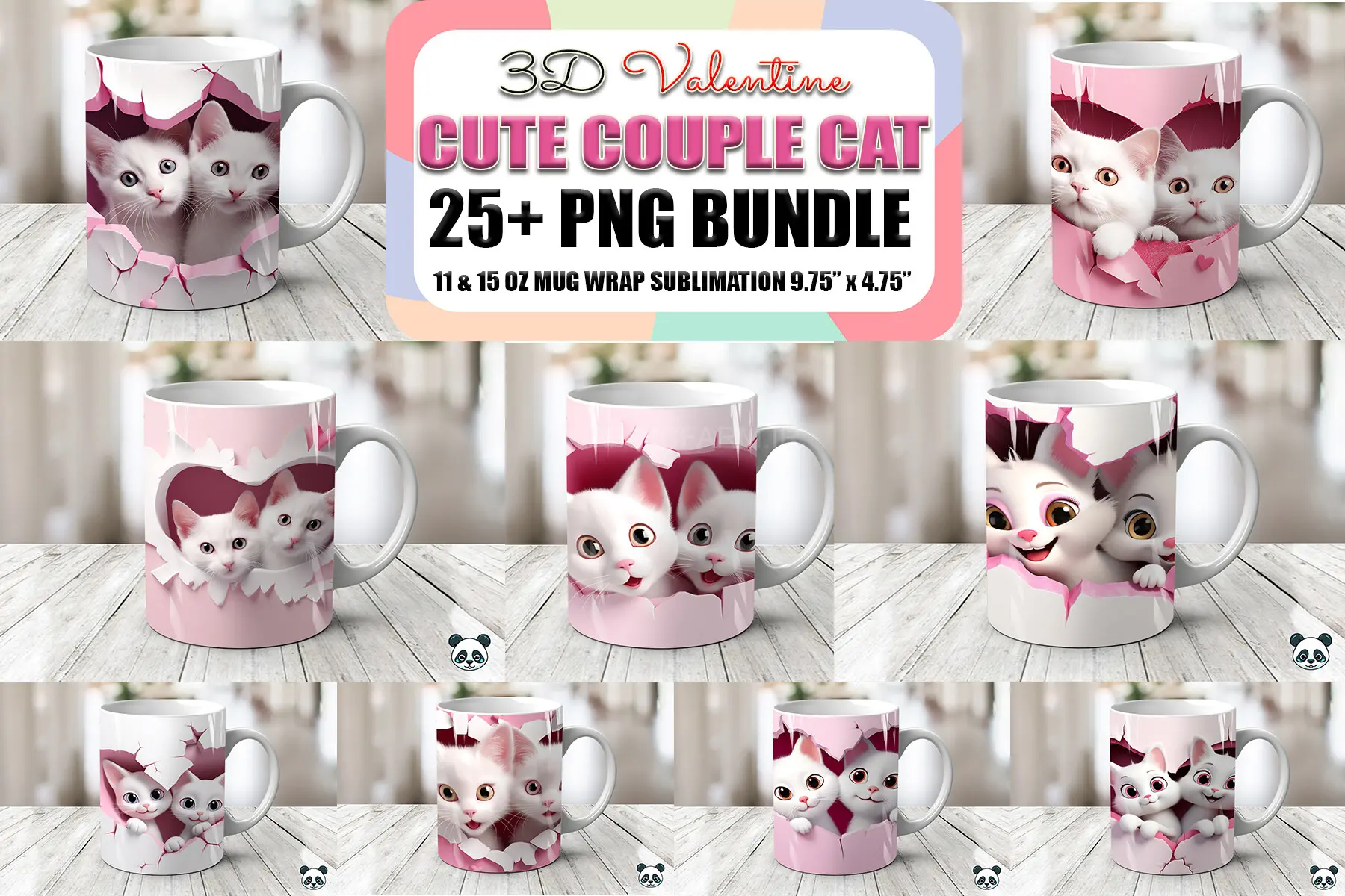 Pink Valentine Couple Cat 3D Mug Wrap