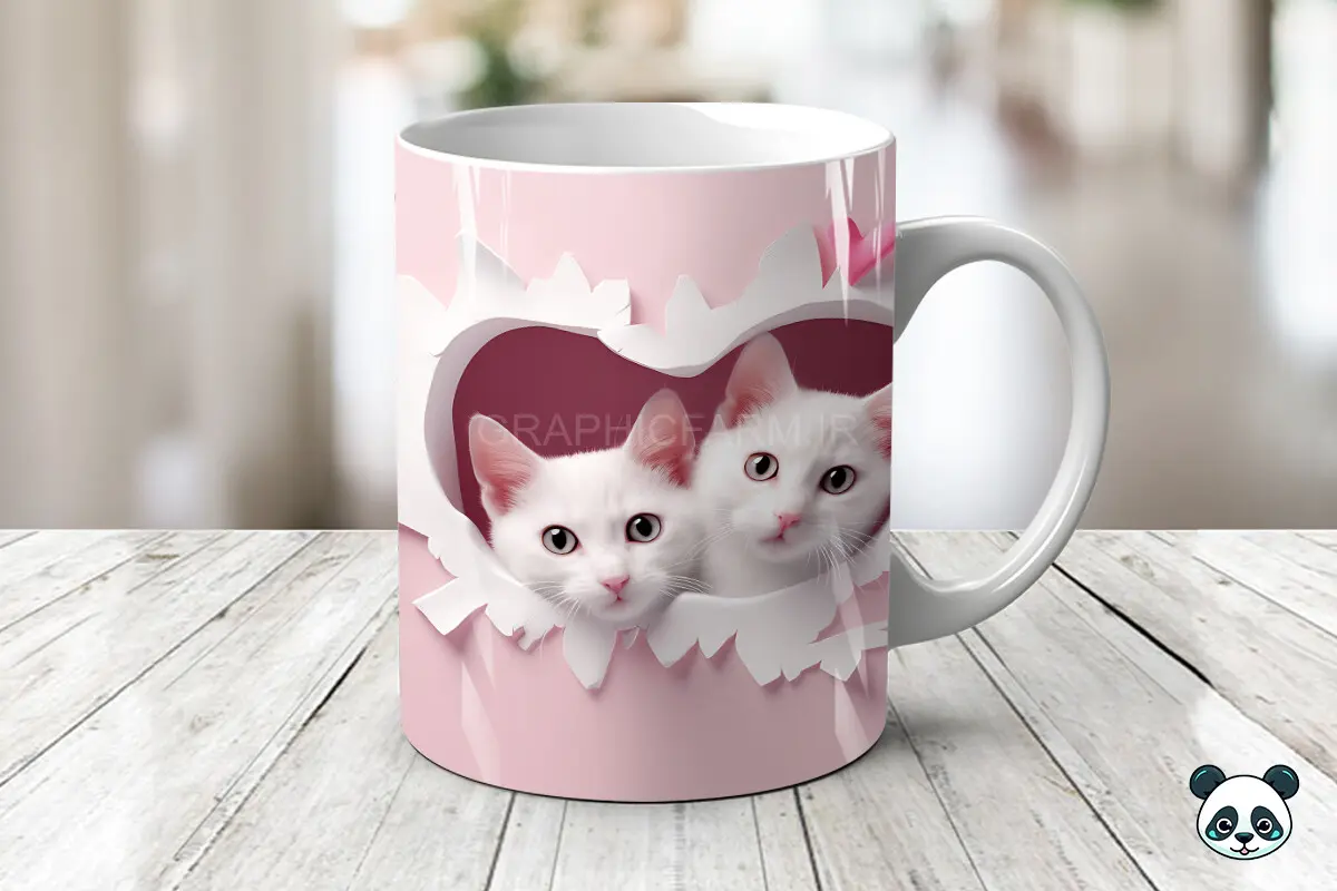 Pink Valentine Couple Cat 3D Mug Wrap