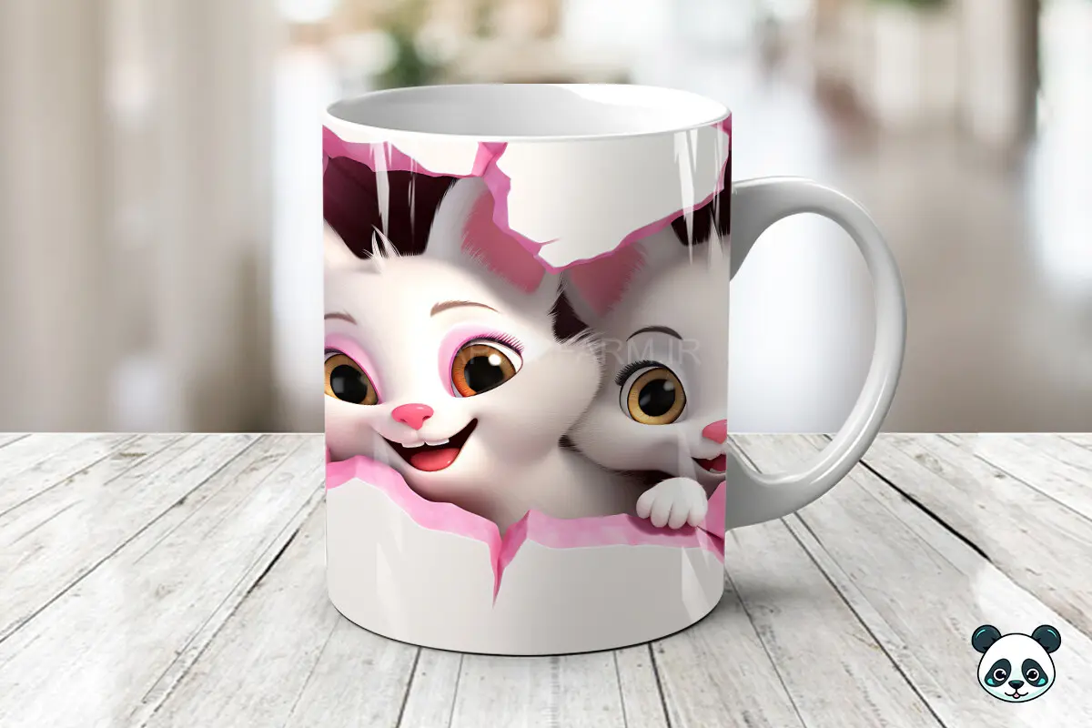 Pink Valentine Couple Cat 3D Mug Wrap