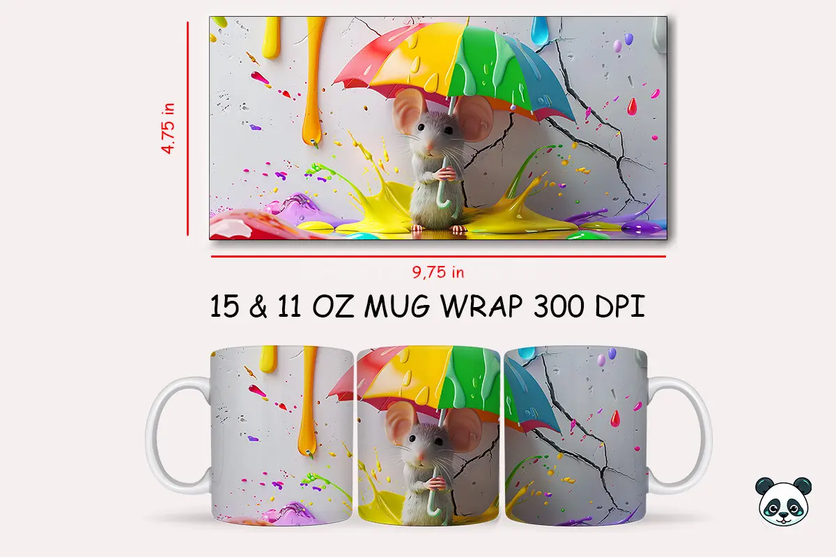 Cute Mouse Colorful Umbrella 3D Mug Wrap