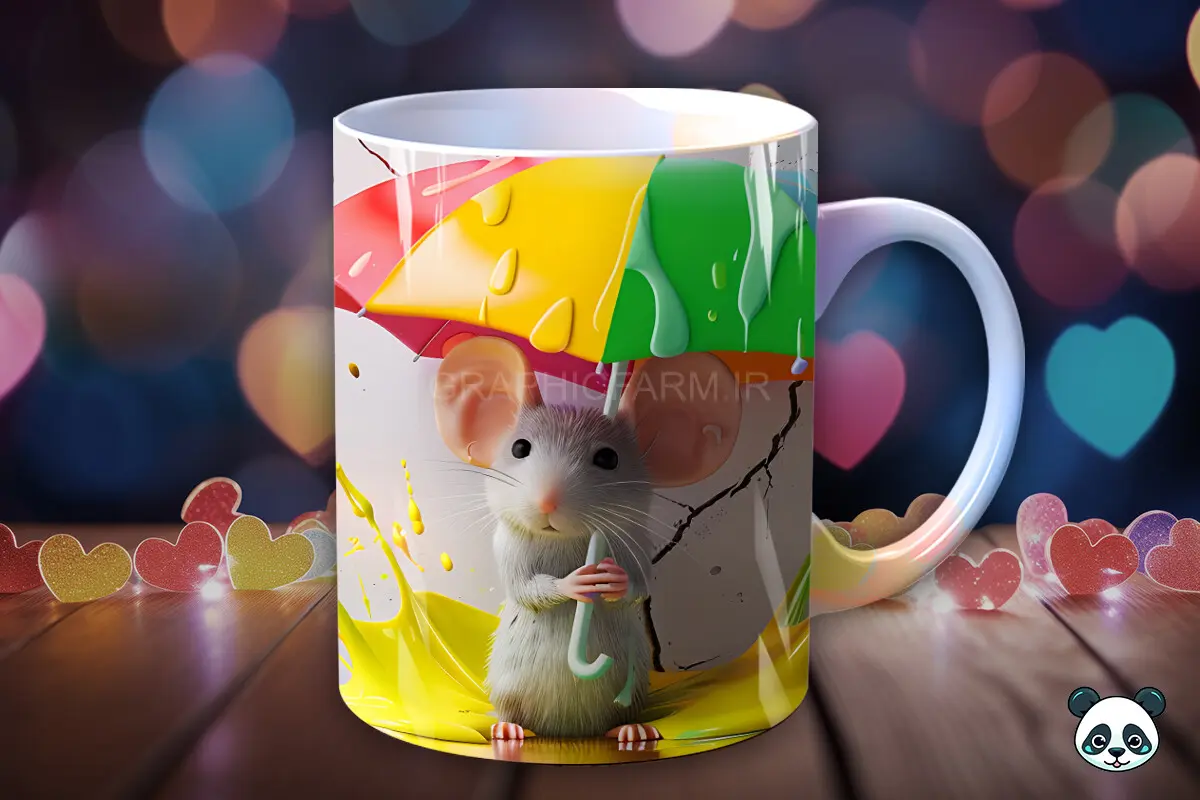 Cute Mouse Colorful Umbrella 3D Mug Wrap