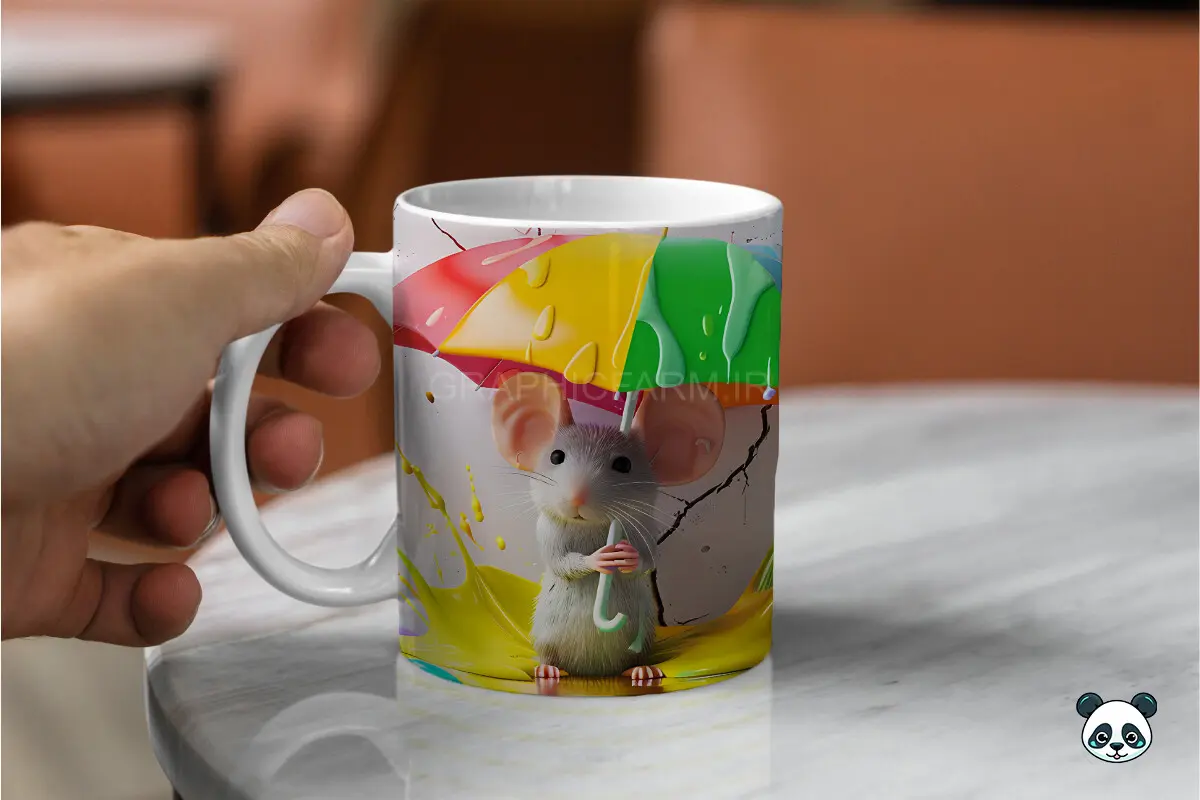 Cute Mouse Colorful Umbrella 3D Mug Wrap