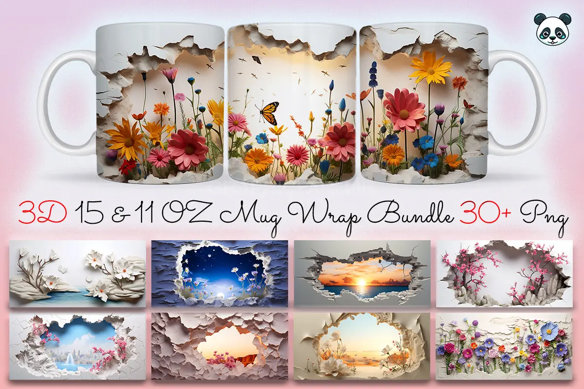 3D Landscape Mug Wrap Sublimation Bundle