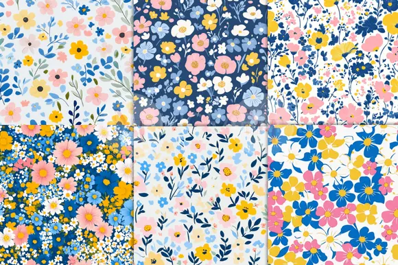 Retro Preppy Spring Floral Digital Paper