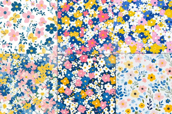 Retro Preppy Spring Floral Digital Paper
